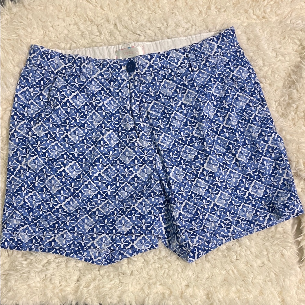 Blue Tile-Print Cotton Shorts